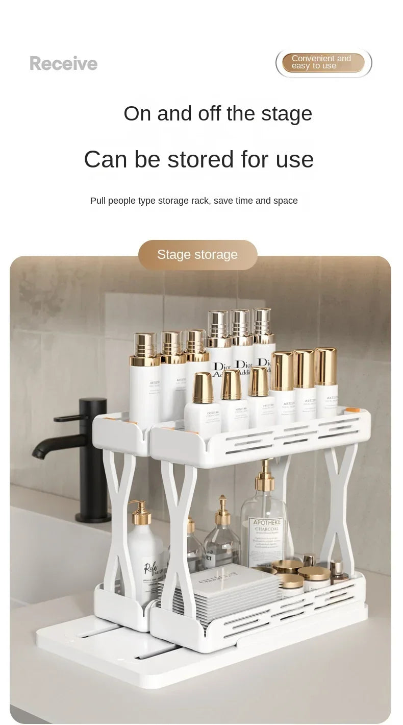 Kitchen Rotating Spice Rack 2 Tier Plastic Seasoning Spice Detachable Jar Storage Rack Pull Out Kitchen Cabinet Organiser