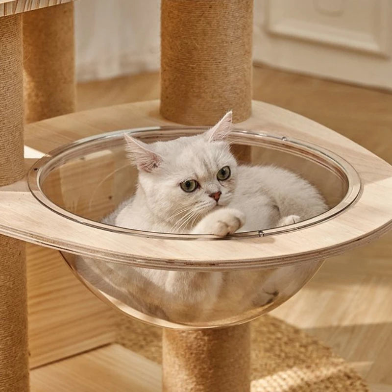 Massivholz Säule Multi-schicht Katzen Klettergerüst, Multifunktional Haustier Große Katzen Villa Mehrstöckig Katzen Baumhaus Klettern Spielzeug