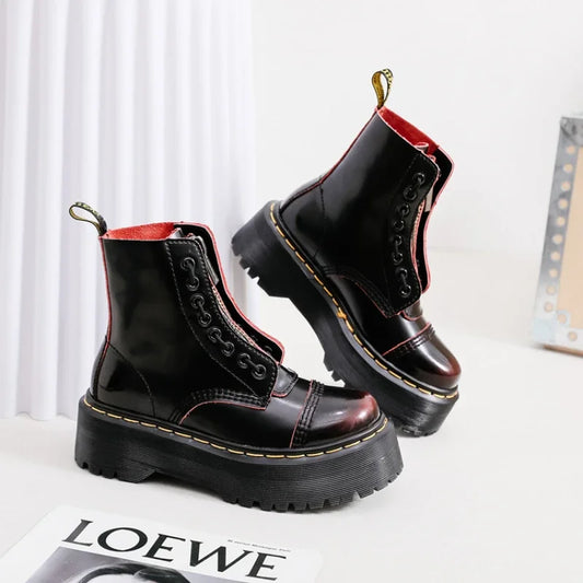 Ghete cu platformă din piele naturală CN Guangdong - Înălțimea tocului 3-5 cm, Platformă 2 cm, Mărimea EU 36-41