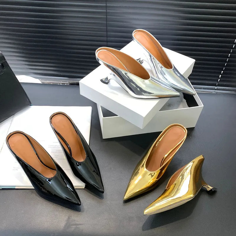 Elegant Pointed Toe Women Slippers Shoes Designer Shallow Fashion Spring Autumn Wedges High Heels Banquet Mule Zapatos De Mujer