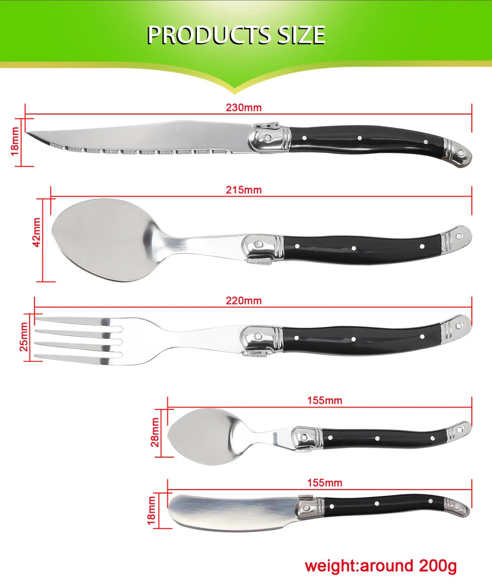 Besteck-Set 2025: Jaswehome 3/4/5pcs Stainless Steak Knife Butter Knife Fork - Soup Tea Spoon Ergonomic Black Flatware Western-Style Tableware Collection