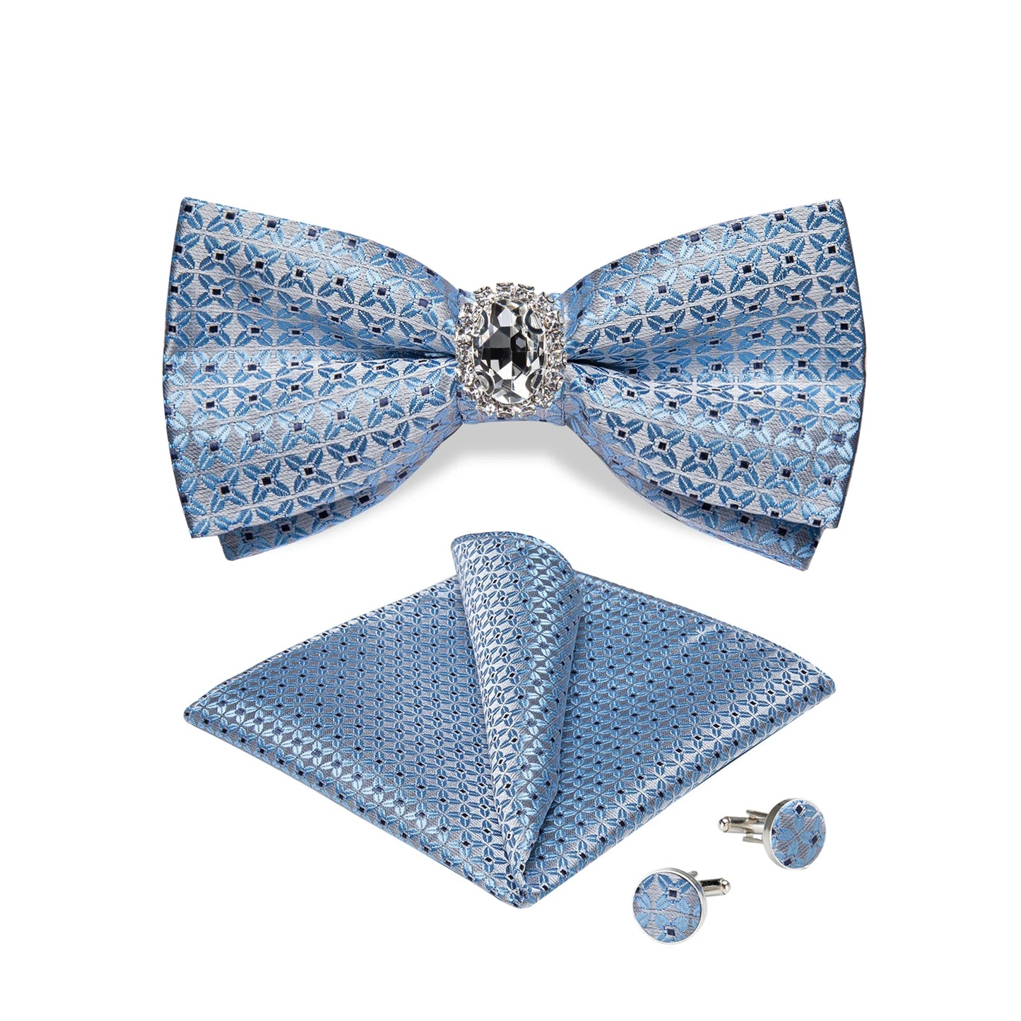 Designer Men's Silk Bowties Pocket Square Cufflink Set for Man Wedding Pre-tied Bow Ties Fashion Butterfly Knot Business Bowties