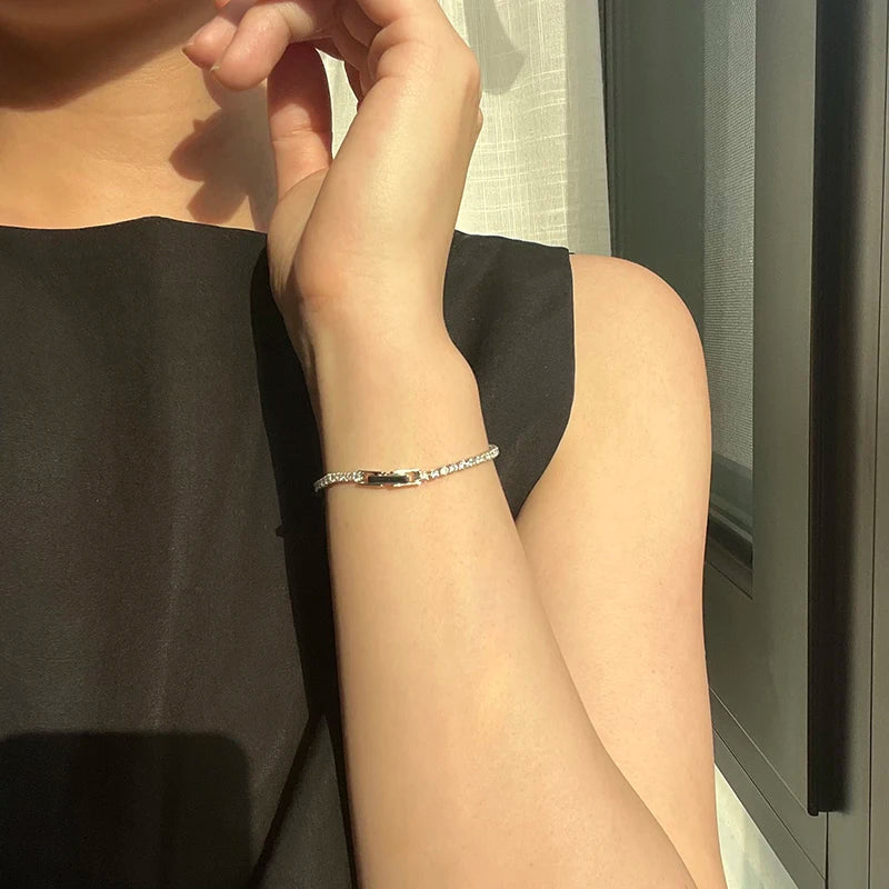 Luxus Klassisch Voller Strass 18K Gold Plattiert Armbänder Für Frauen Funkelnd Einfach Zirkon Armbänder Schmuck Geburtstag Geschenke