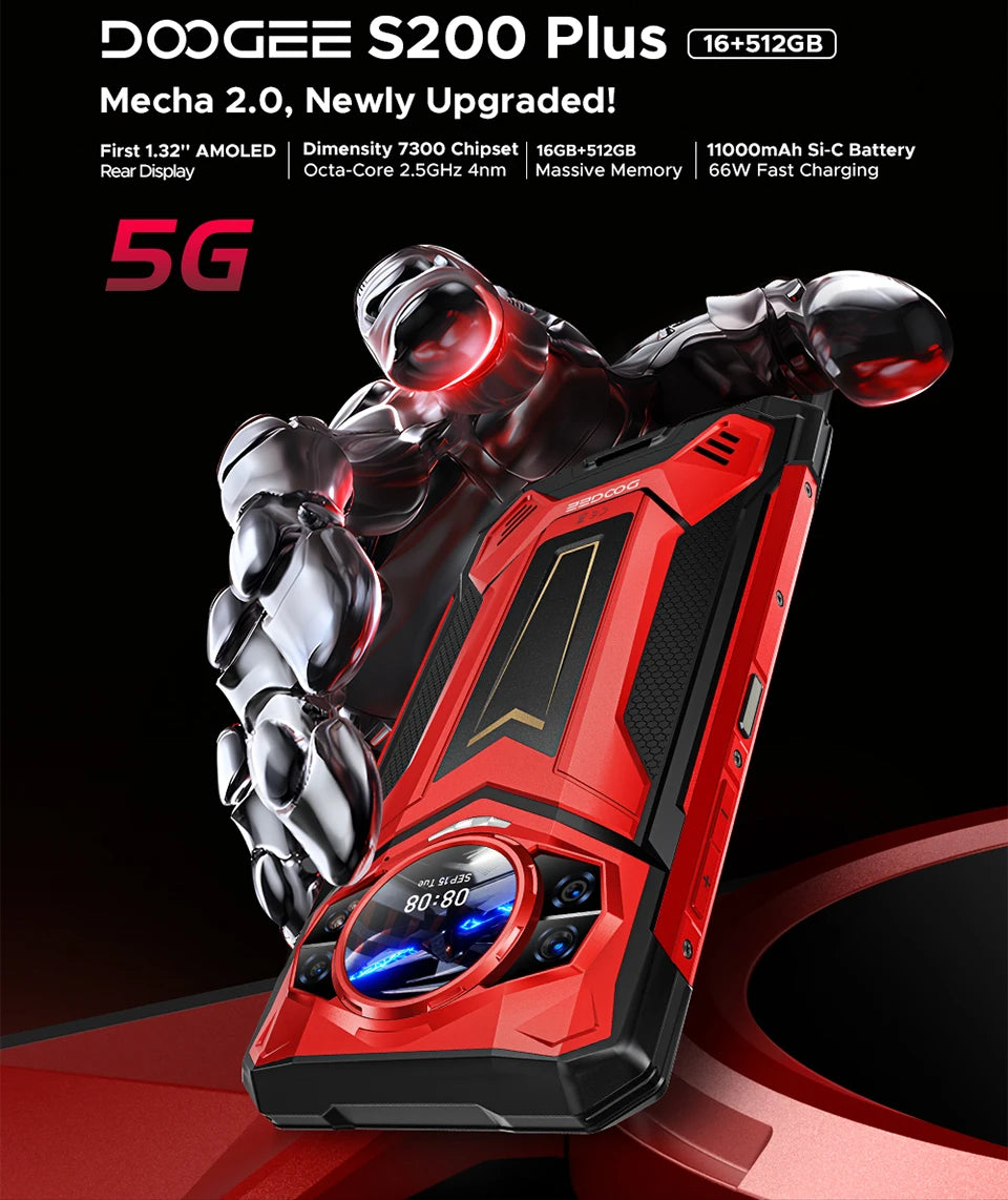 DOOGEE S200 Plus Outdoor 5G Smartphone - 11000 mAh, 66 W, 6,72 Zoll