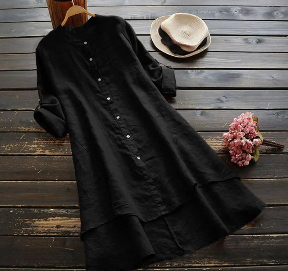 Tibet Damen Cardigan Einfarbig - Baumwolle Hanf Langarm