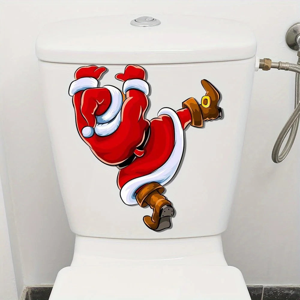 1Pcs Christmas Fun Bathroom Toilet Decoration Self Adhesive Wall Stickers Car Creative Decoration Santa Claus Stickers Wholesale