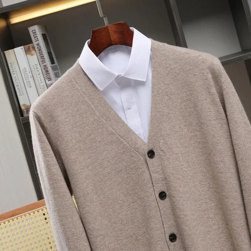 Closure V-Neck Strickjacke Herren - Polyester Langarm Unifarben Größen M L Klassisch Winter