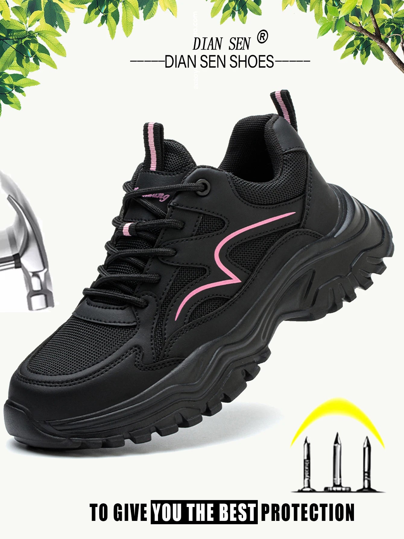 New Fashion Women Safety Shoes For Work Safety Boots Breathable Steel Toe Puncture Proof Sport Work Sneakers Slip-resistant