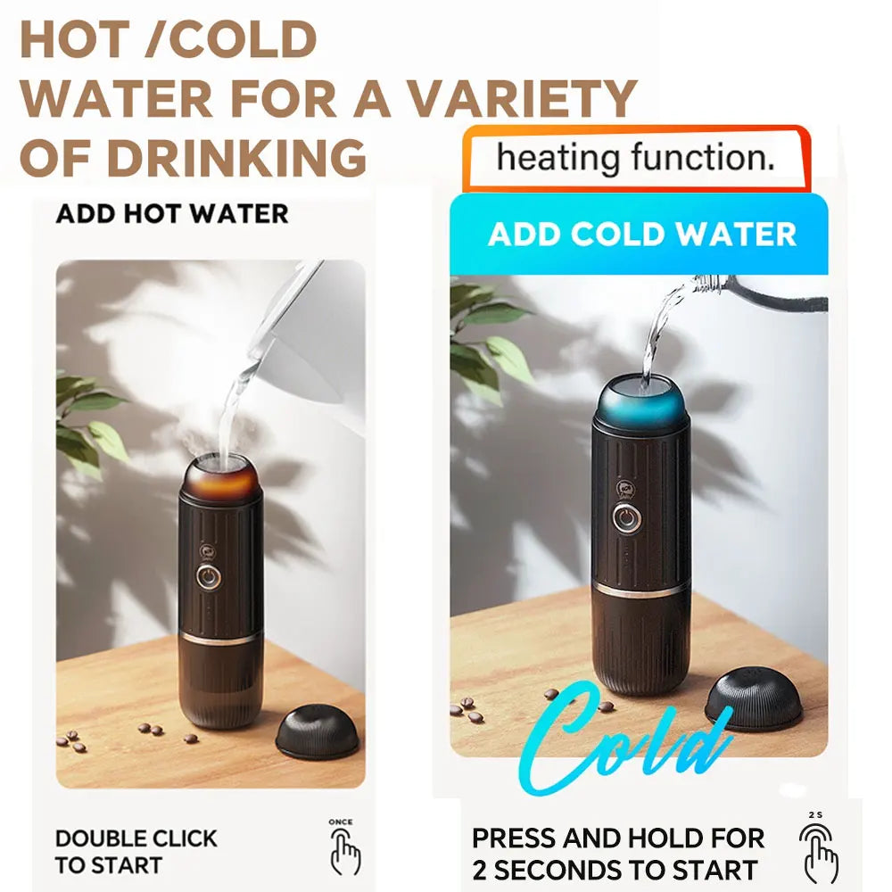 icafilas Portable Kaffeemaschine - Heizbar für Kapseln & Pulver, Travel Espresso Maker mit Tasche