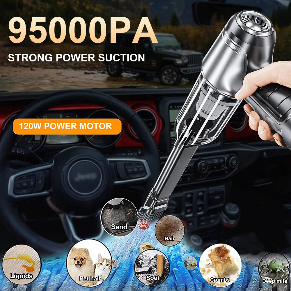 Portable Car Vacuum Cleaner 95000PA Wireless Handheld Vacuum Cleaner Powerful Mini Home Car Cordless Vacuum Cleaner Blower