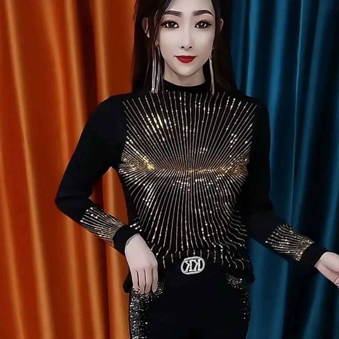 COZOK Pailletten Rollkragenpullover - Größe XL Polyester