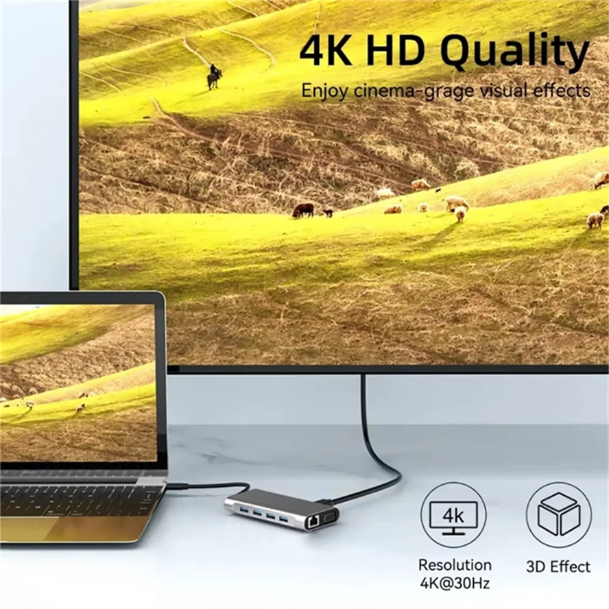 11-in-1 USB-C Hub 4K HDMI - 11 Ports, PD87W, kompakt