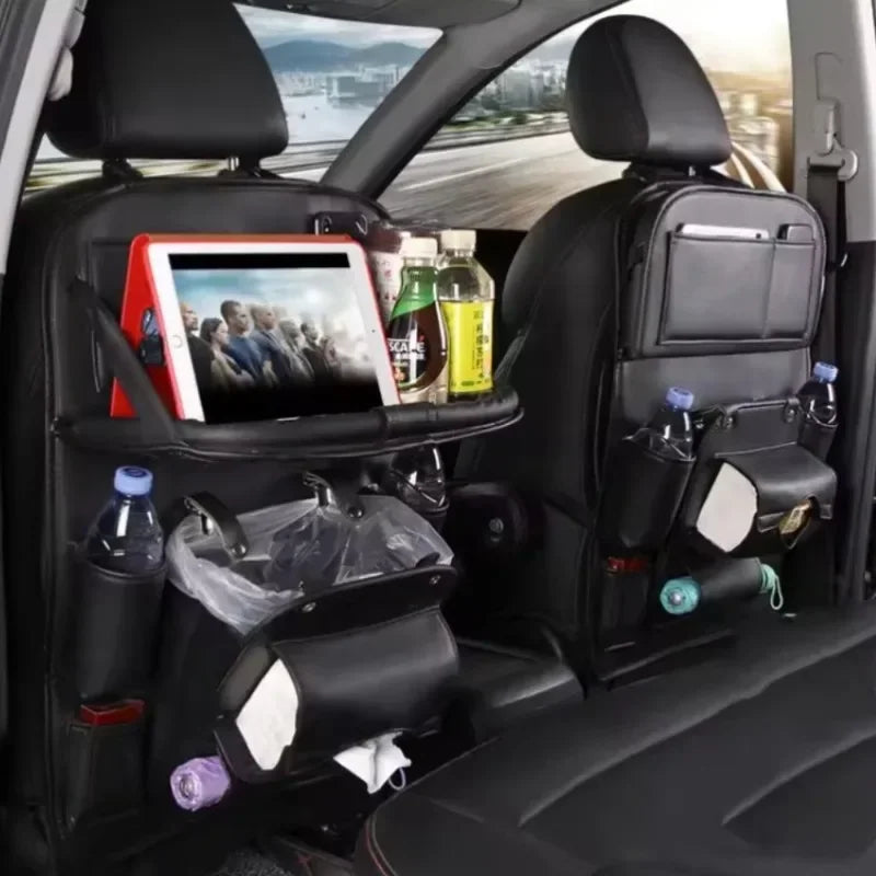 Seat Back Organizer Big Hanging Car Seat Storage Bag Garbage with Foldable Dining Tray Bin Capacity Multifunctional Trunk Back