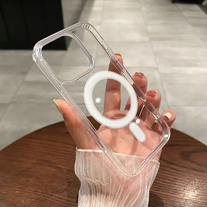 iPhone-Hülle 2025: Magnetic Transparent Wireless Charge Case For iPhone 11 12 13 14 15 16 Pro Max Plus Mini X 7 8 Shockproof PC Cover Collection