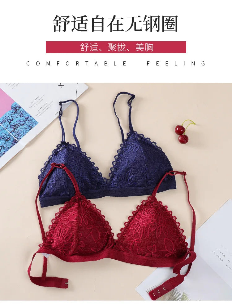 elegant Floral Lace Bra Top For Women Push Up Female Lingerie breathable Bralette Removable Pad Thin Fashion New Wireless Bras