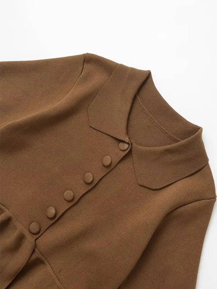 TRZA Cardigan Frontknopf Strick Peplum - Größe Kragen