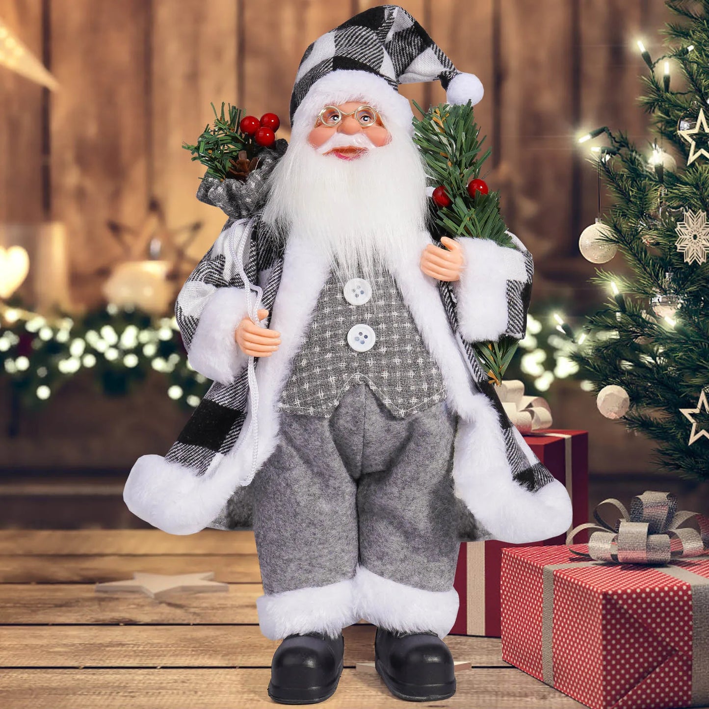 Uflower Weihnachtsmann Puppe Traditionelle Deko - Größe 25 cm, Material Polyester