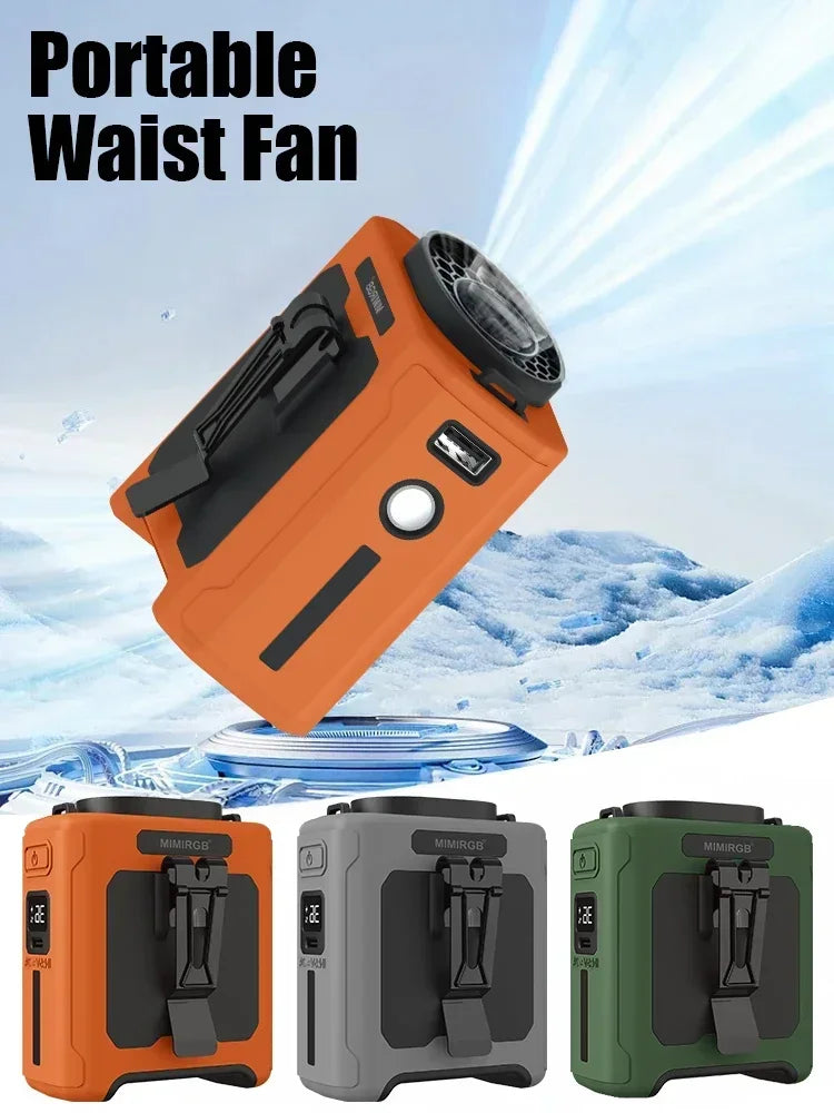 Portable Waist Fan 10000mAh with Power Bank LED Lighting Hanging Neck Fan 5 Speed Strong Airflow Cooling Fan for Outdoor Working