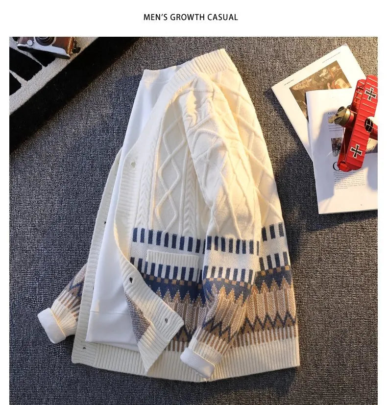 CN Zhejiang Cardigan Patchwork V-Neck - Größe M, Kaschmir