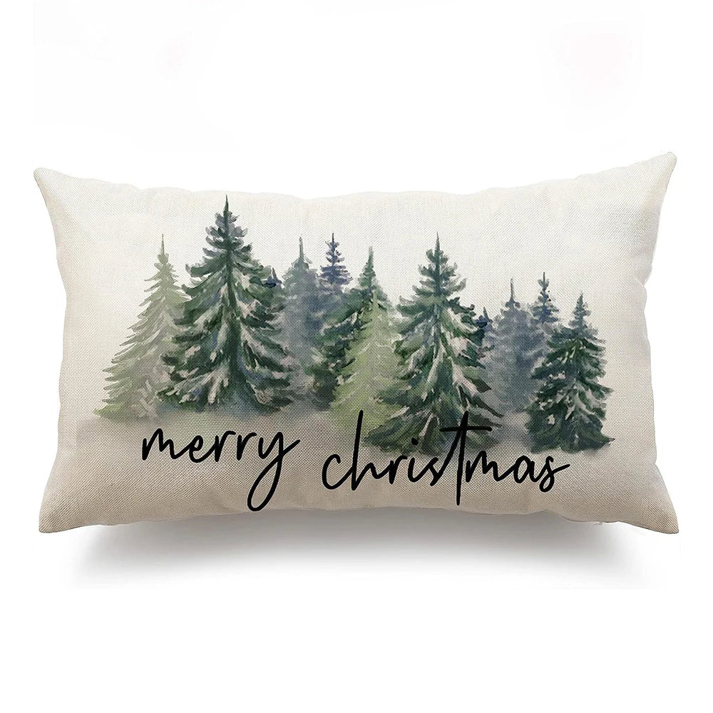 Merry Christmas Decorative Pillow Cover 30x50cm Linen Throw Pillowcase Christmas Cushion Cover Pillowslip For Sofa Home Decor