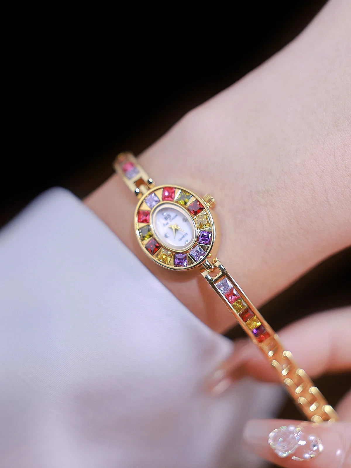 Womens Watch Luxury Fashion Quartz Wristwatches Colored Rhinestone Small Silver Bracelet Watches For Women Gifts