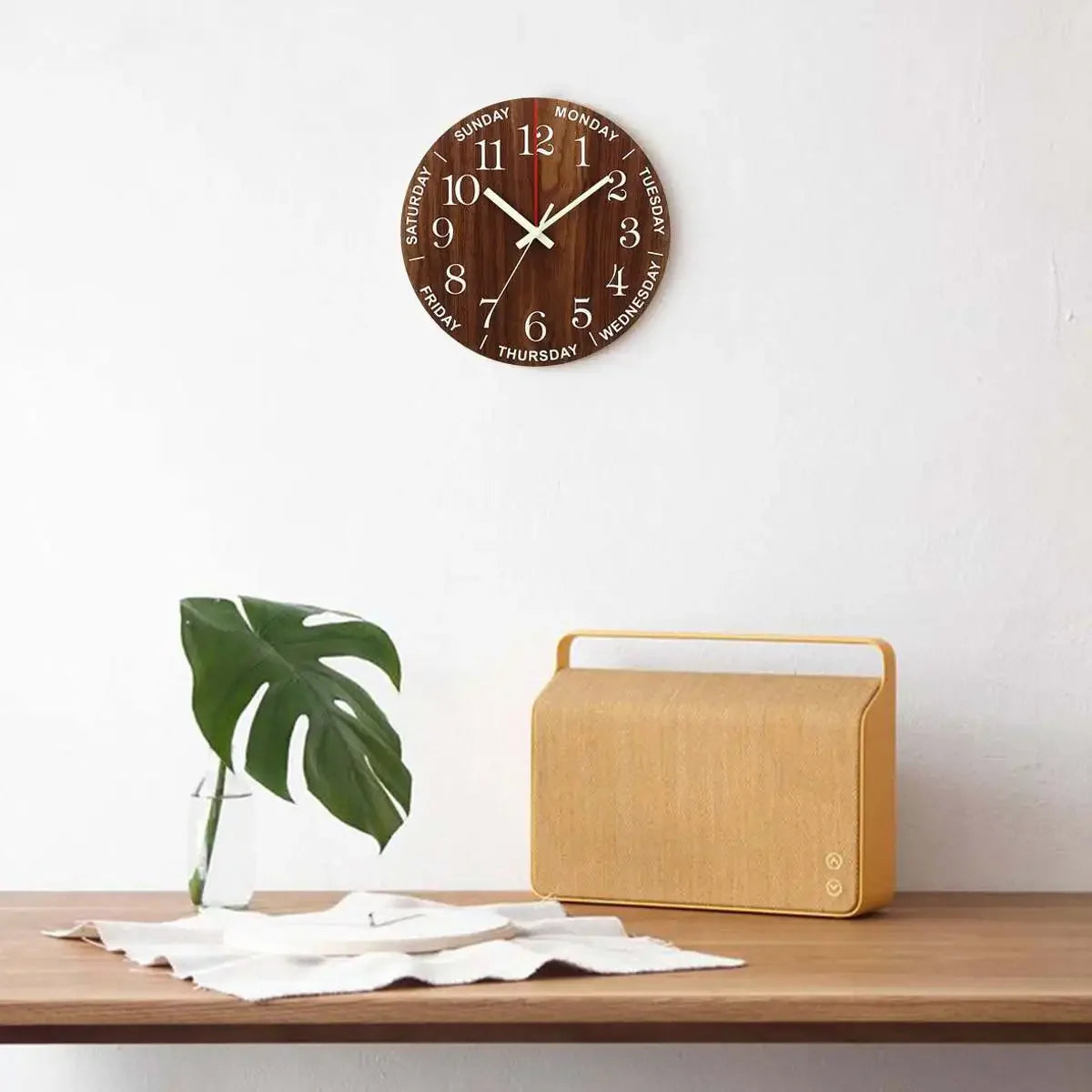 Nordic 12 Inch Luminous Wall Clock Wood Silent Light in Dark Night Fashion Wall Clock Non Ticking Clock with Night Light