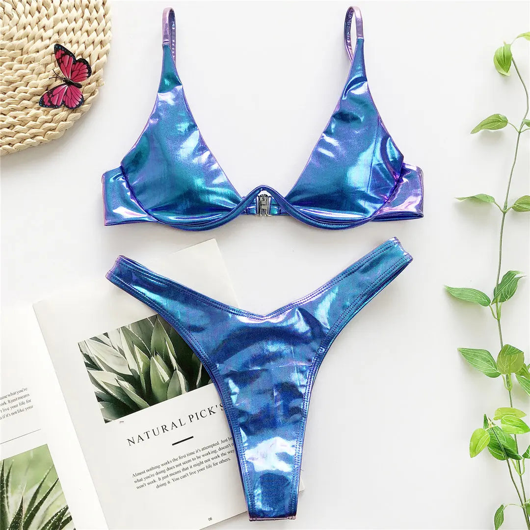V-bar Bügel Bikini S-XL Damen Schwimmanzug Underwire-Technologie Low Waist Zweiteilig V-Form Bügel Polyester Spandex