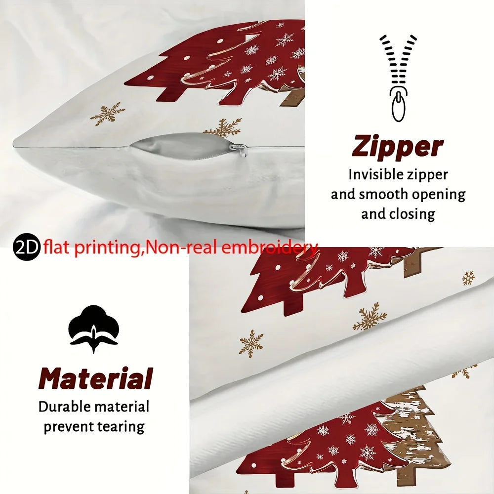 4pcs Floral Christmas Pillow Covers – Tree and Winter Holiday Design for Porch Patio Sofa Living Room Outdoor and Home Decor