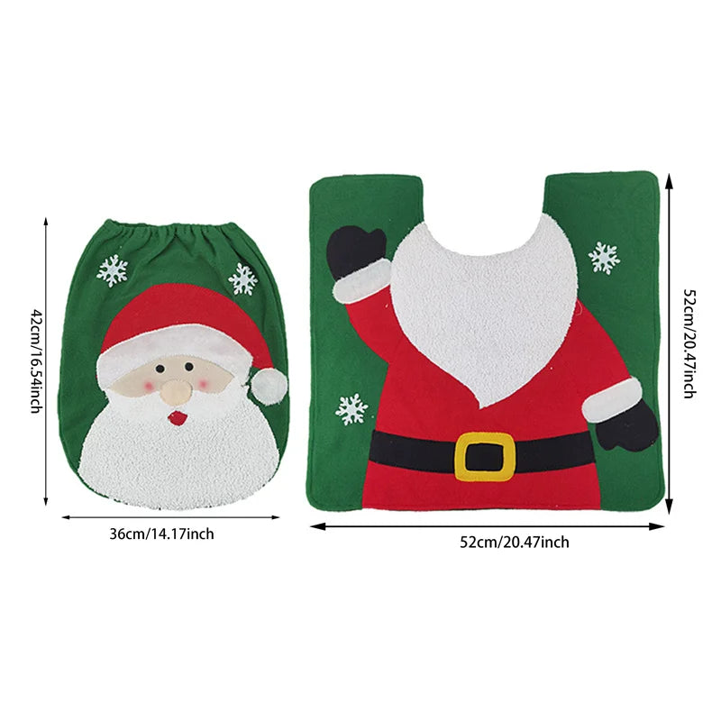 Creative Santa Claus Snowman Toilet Covers Cartoon Toilet Mat Toilet Seat Lid Cover Floor Carpet Set Christmas Decoration