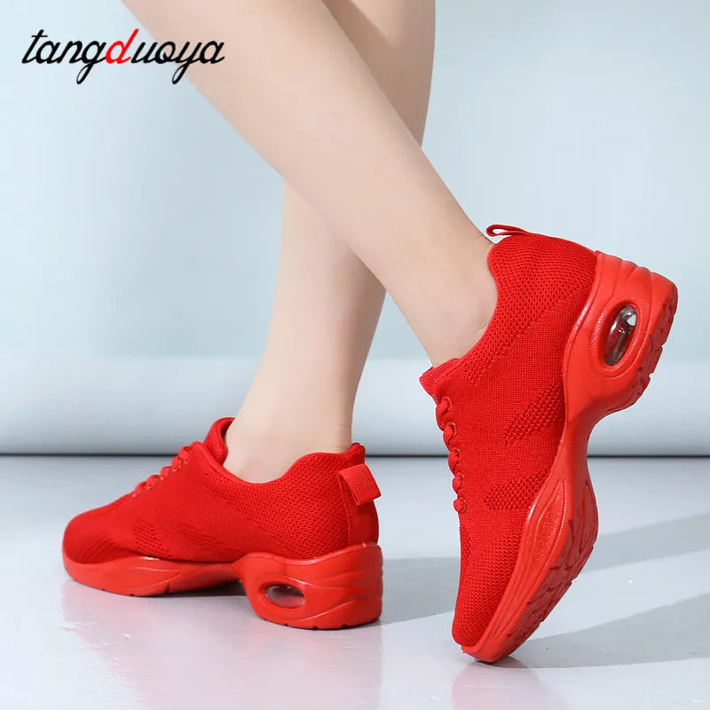 Sneakers Dance Shoes For Women Flying Woven Mesh Comfortable Modern Jazz Dancing Shoes Girls Ladies Outdoor Sports Shoes