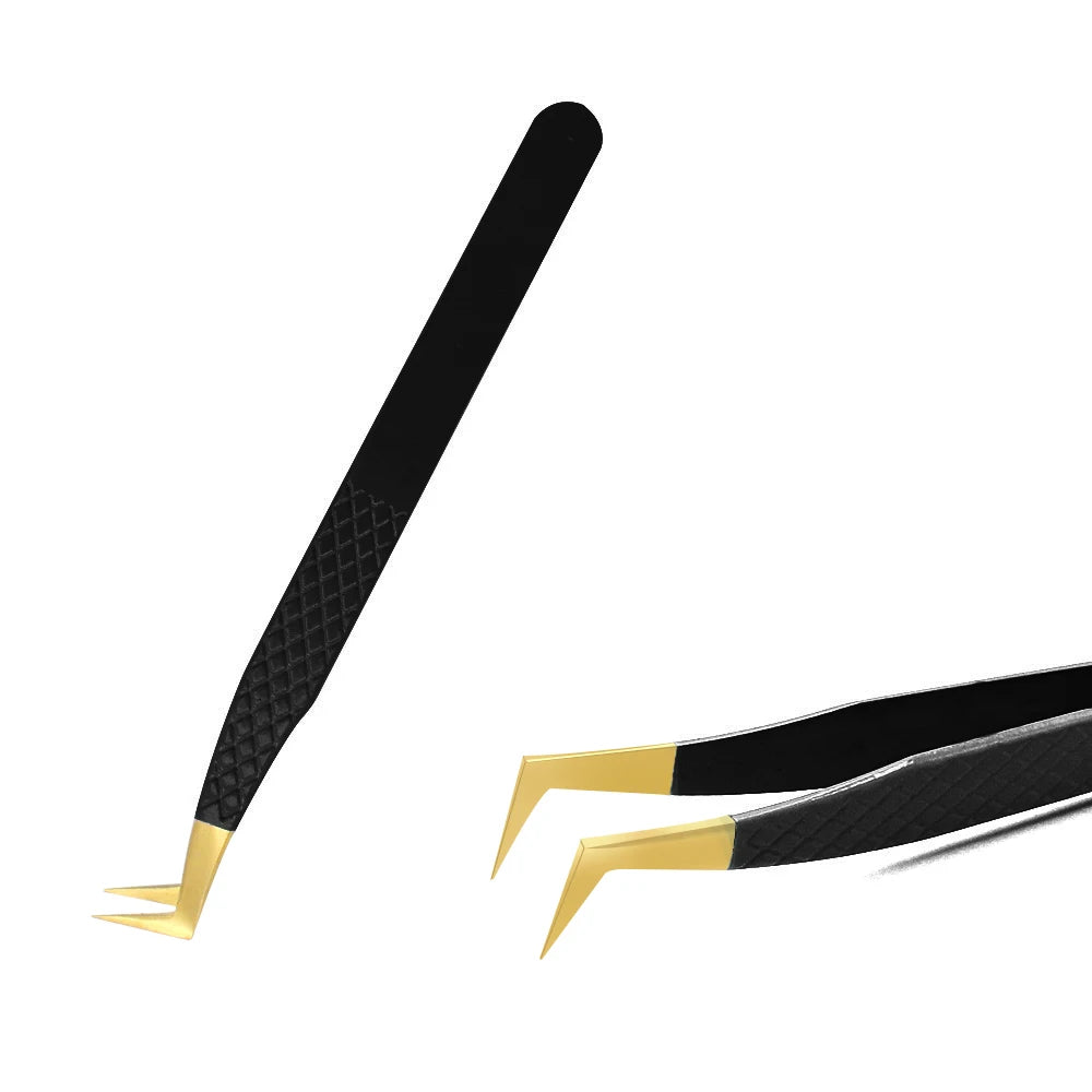 Eyelash Tweezer Black Stainless Steel Superhard Precision Anti-Static Tweezers Grafting Lashes Extension Supplies Makeup Tools