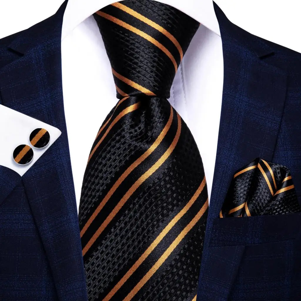 Hi-Tie Seiden-Herren-Krawatten-Set Blumenmuster Gelb Gold Krawatten und Taschentücher Manschettenknöpfe-Set Herren-Hochzeits-Party-Anzug-Mode-Halskrawatte C-3053