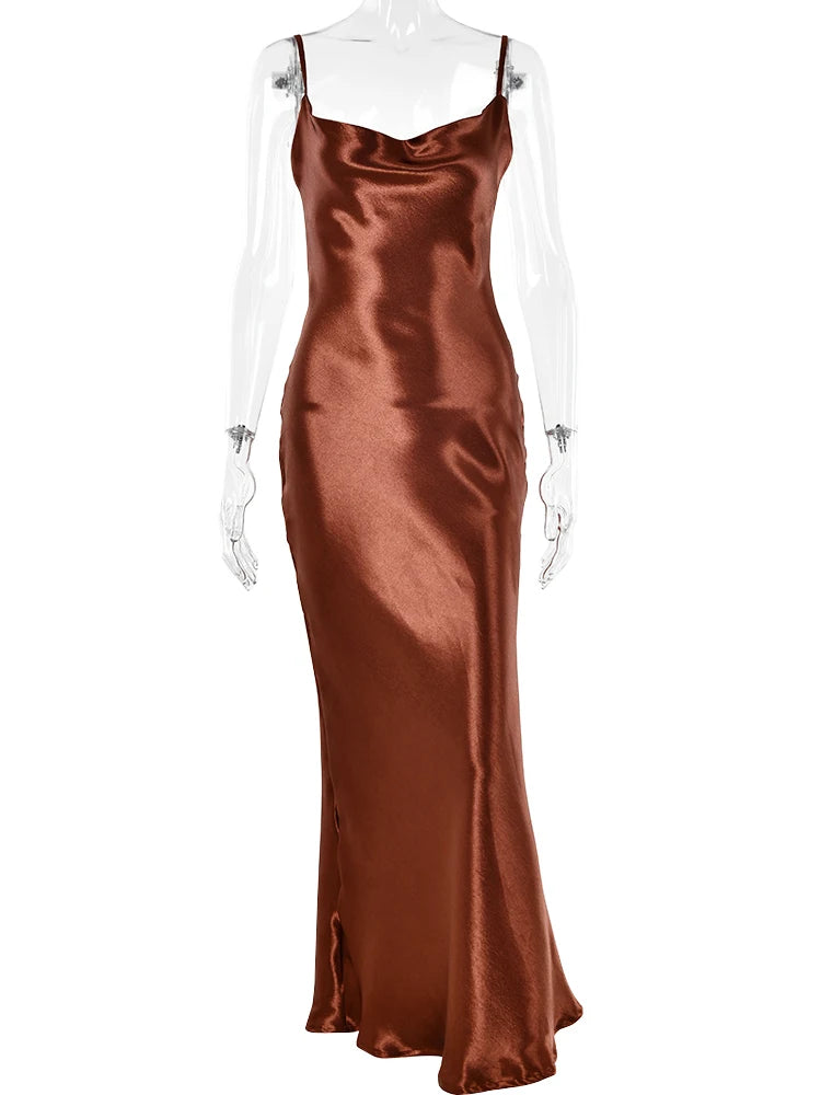 JULISSA MO Elegant Spaghetti Kleid - Rückenfrei Satin Maxi