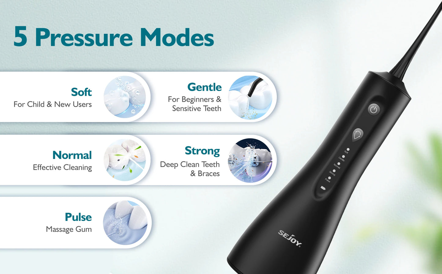 Sejoy Water Dental Flosser For Teeth Cleaning, Cordless Portable Oral Irrigator Rechargeable Powerful Water Teeth Cleaning