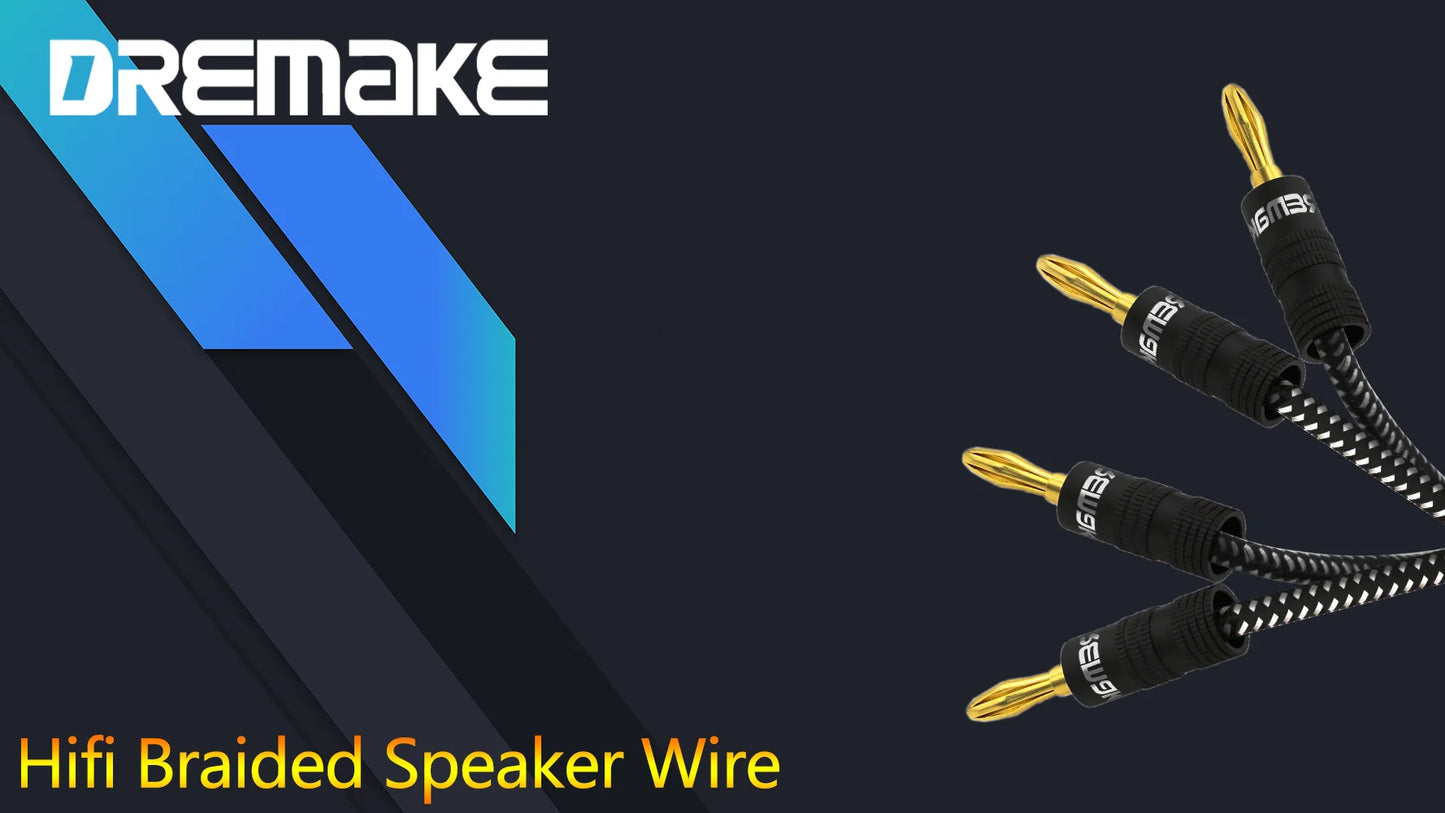 Lautsprecherkabel 2025 - 14AWG Kupfer Gold Banana-Stecker - Premium HiFi Speaker Cable DREMAKE Geflochten