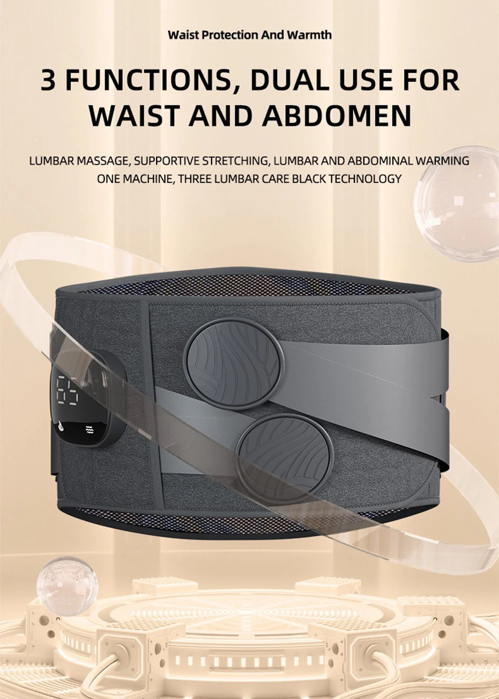 Electric Heating Waist Massager Support Belt Vibration Hot Compress Vibration Lumbar Brace Belt Back Relax 3 Gears Adjustment