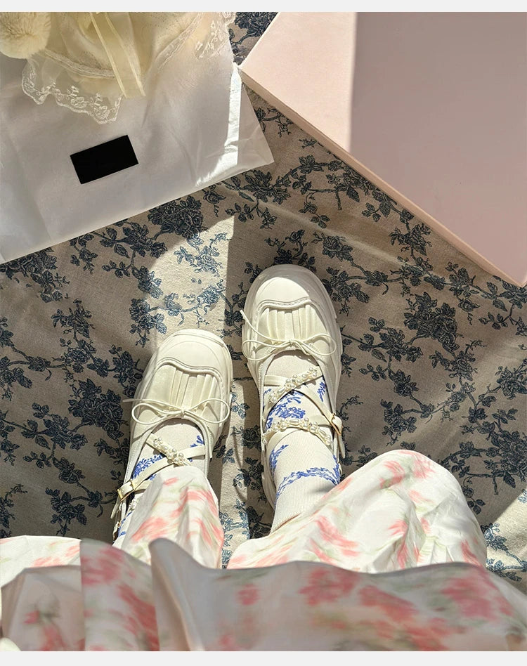 Damen Niedrige Absätze 2025 - Koreanischer Stil Perlenkette Mary Jane Flats - Party Arbeit Casual Bootsschuhe