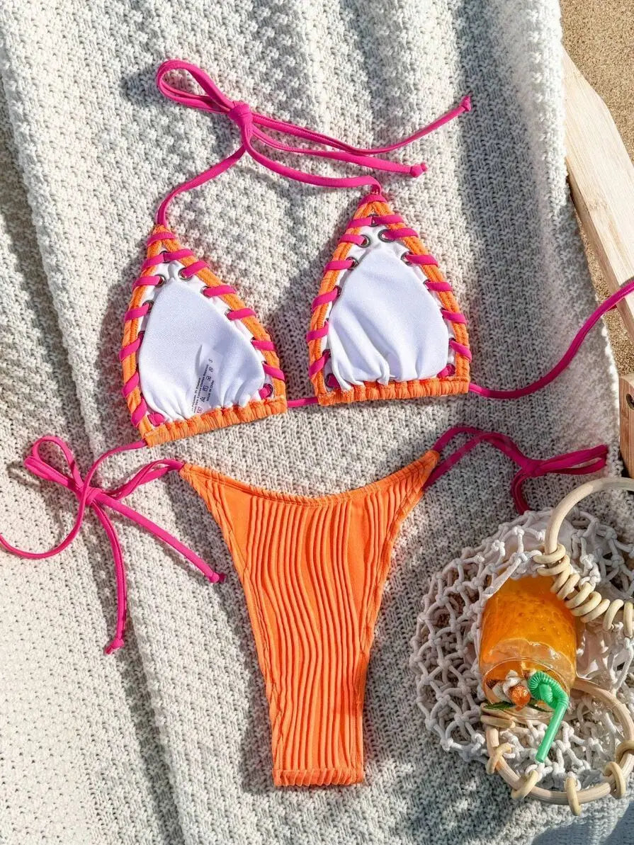 Elegant Bikinis Nylon Spandex Wire-Free Support Low Waist Brasilianischer Bikini Set