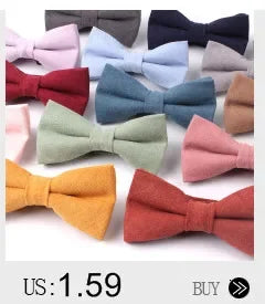 Solid Colors Polyester Adjustable Men's Accessory Set Elegant Pre-Tied Bow Tie Matching Pocket Square & Cufflinks for Wedding