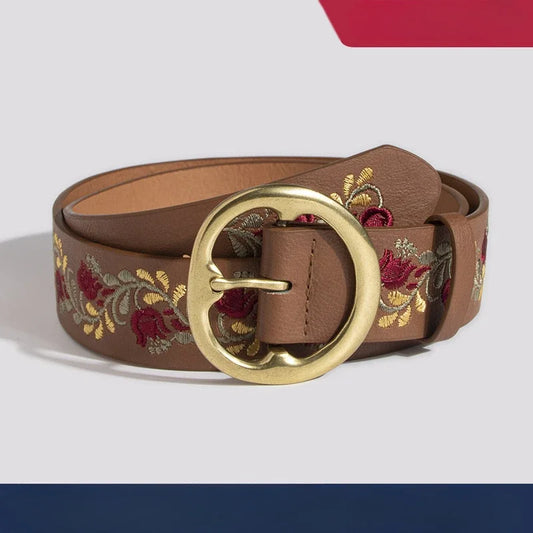 New Elegant Embroidered Needle Button Women's Belt Ethnic Style Daily Versatile Coat Jeans Fashion Decoration Women's Belt