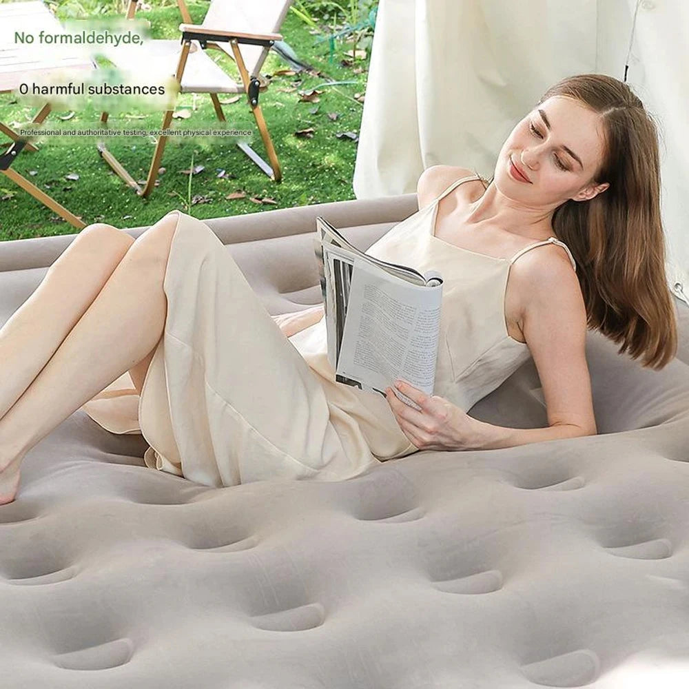 Camping Air bed with Backrest 2 Persons Inflatable Mattress Camping Folding Home Indoor Outdoor Air Cushion 48cm High Bed