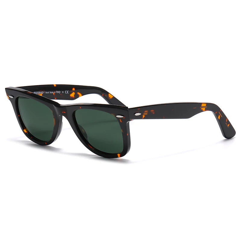 ROGBAE Trendige Sonnenbrille Herren Klassiker Glas Linse Acetat Sonnen Brille R2140 Luxus Marke Nieten Design Schutzbrille Damen Sonnenbrille
