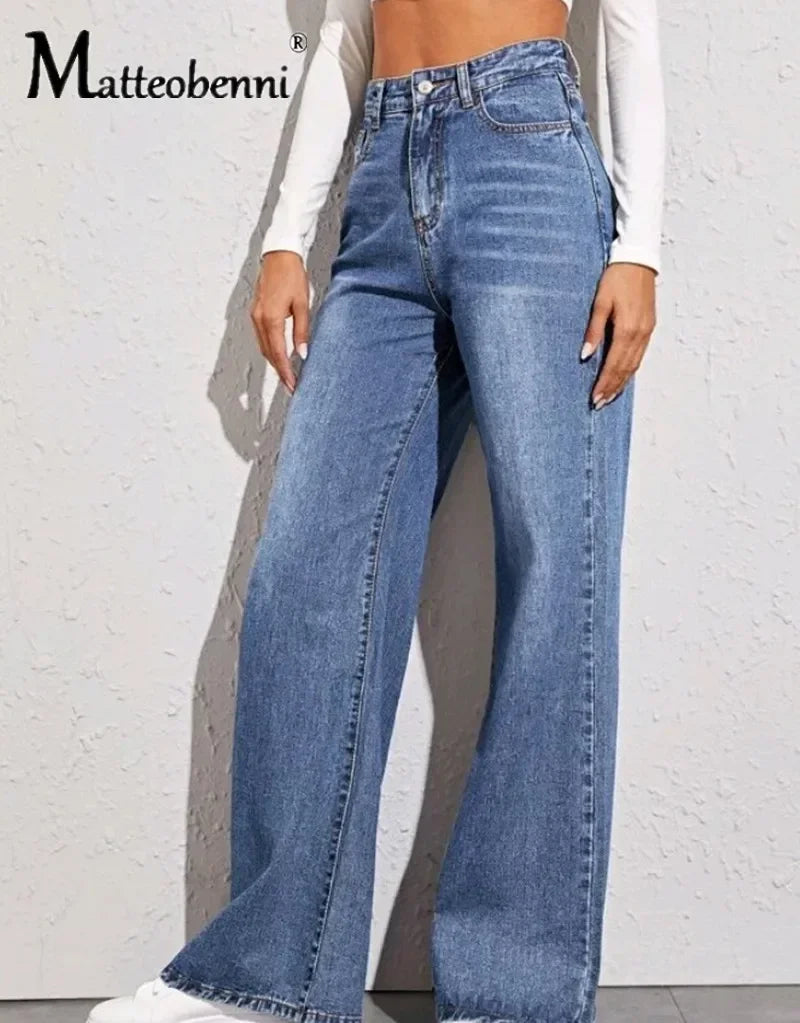 Fionago Hochtaillierte Jeans - Baumwolle Stretch Weit
