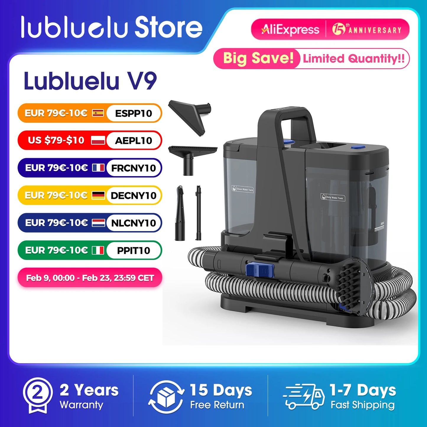 Lubluelu V9 Dampf - 1,75 L Tank 500-999 W 40,9x40,9x22,9