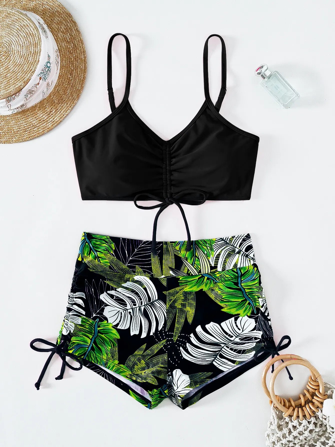 Damen Bikini 2025 - Hochtailliger Drawstring Front Shorts Bikinis für Frauen