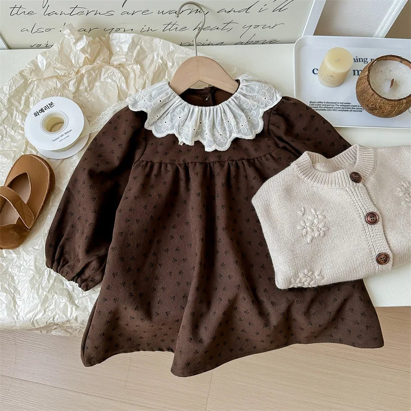 CN Zhejiang 111 Strickcardigan Floral Kleid - Größe 4-6Y, Zwei-Teilig, Baumwolle Kindermode