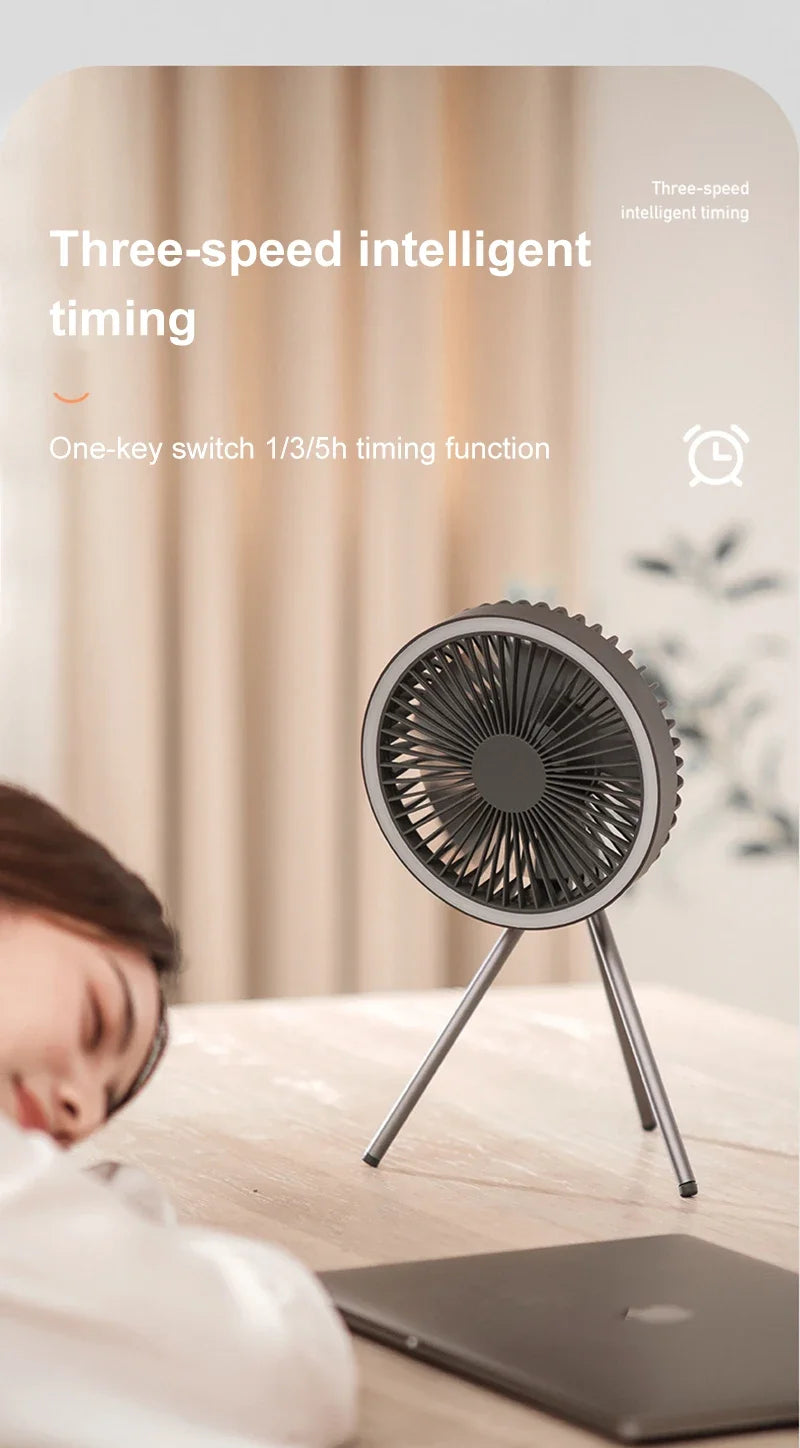 10000mAh Portable Fan Home Outdoor Camping Fan LED Lighting Tripod Stand Desktop with Power Bank Wireless Ceiling Electric Fan