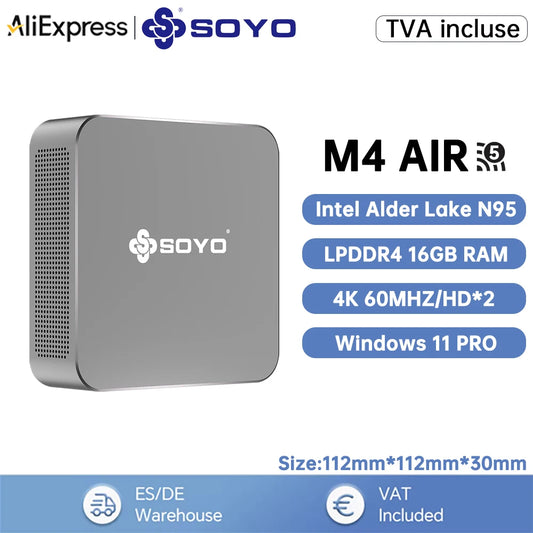 SOYO M4 Air N95 Mini PC - 256GB SSD, 3,4 GHz, kompakt
