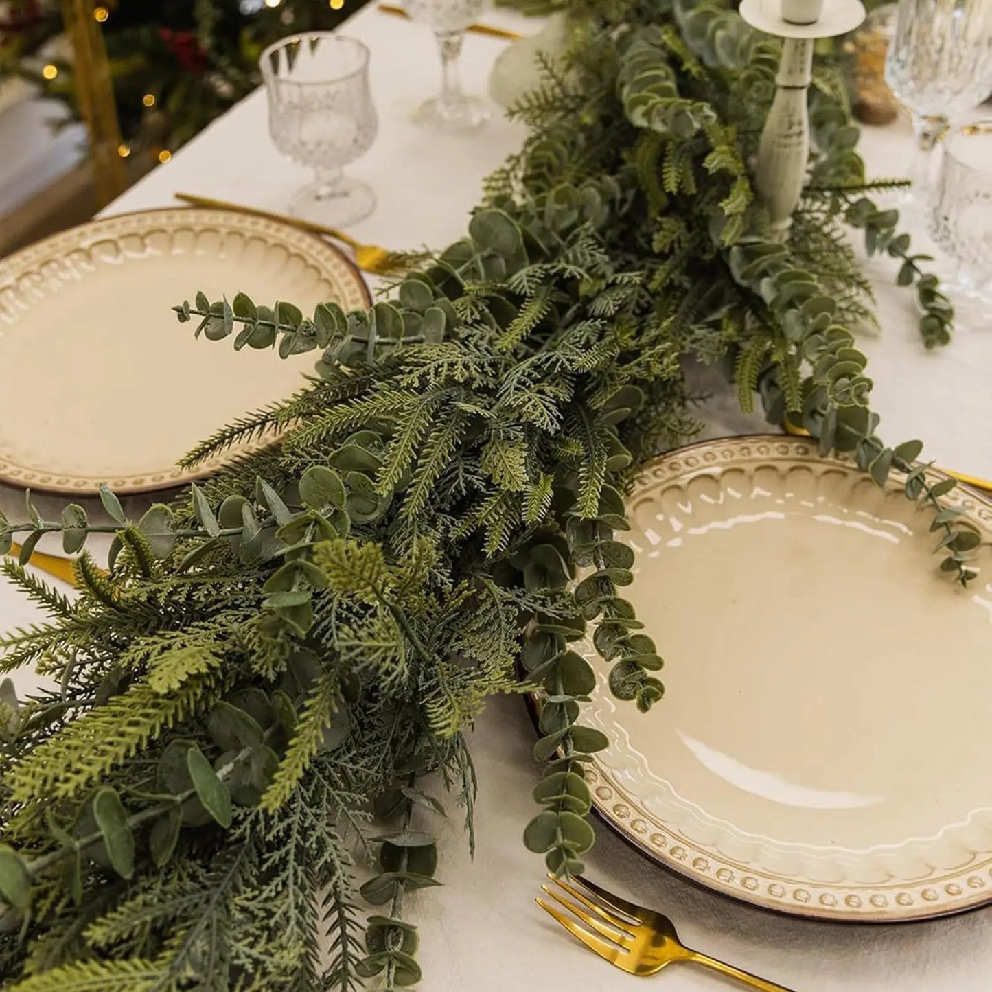 Künstliche Kieferngirlande, realistisch, Winter, Weihnachten, weich, dick, grün, Kaminsgirlande, Urlaubsdekoration für Zuhause, Kaminsims, Tisch