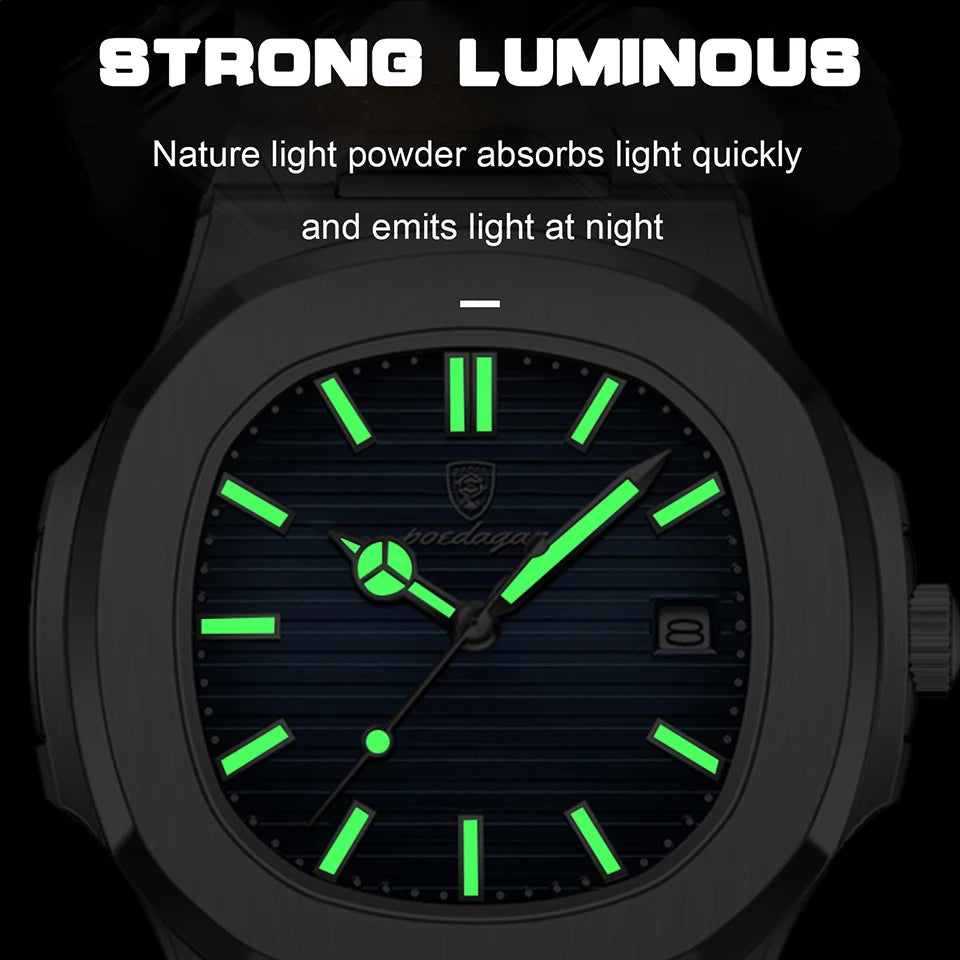 POEDAGAR Luxury Watch 2024 New Business Waterproof Male Clock Luminous Date Stainless Steel Square Quartz Men Watch reloj hombre